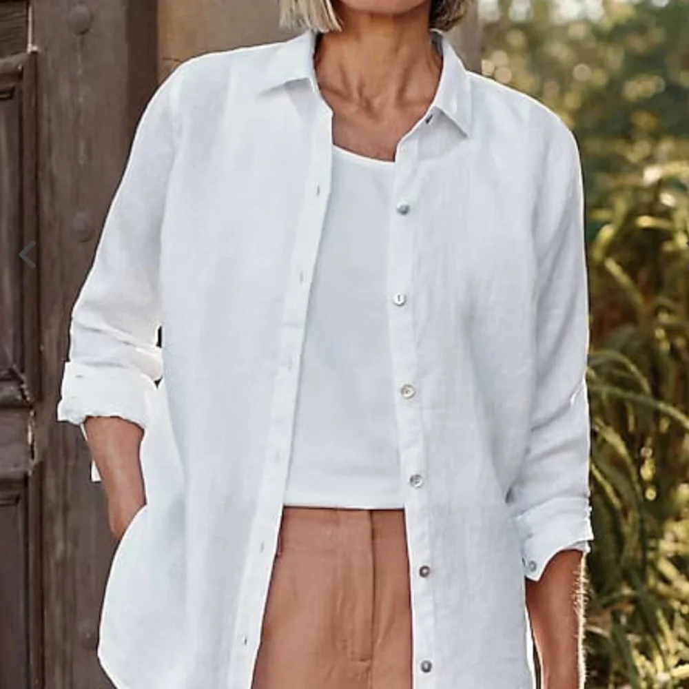 Vince Classic White linen blend Button-Up Shirt size M - Picture 16 of 16